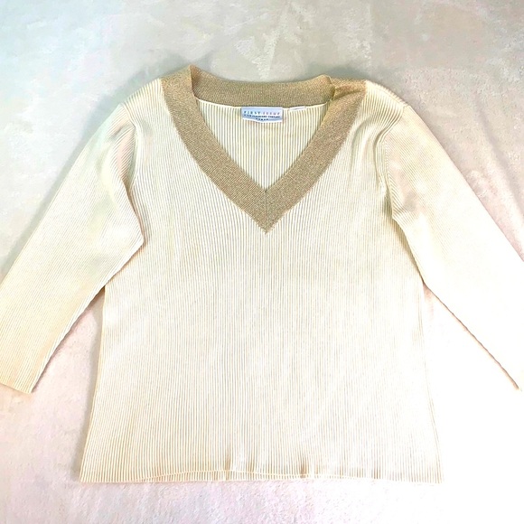 Liz Claiborne V-Neck Striped-Trim Sweater - Picture 4 of 9
